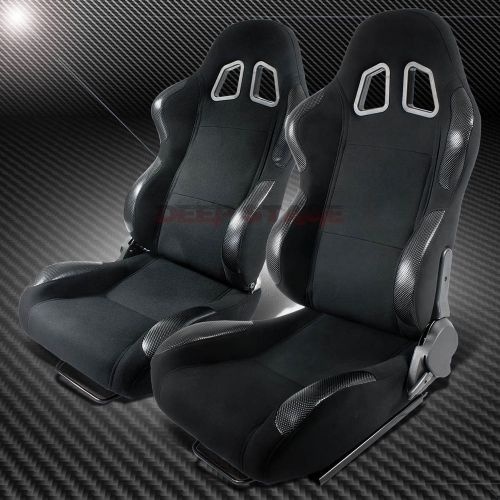 Full reclinable driver/passenger black canvas cloth/woven bucket racing seats