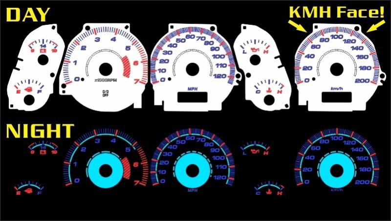 Jeep grand cherokee white face plasma glow gauges 2002 2003 2004 mph kmh