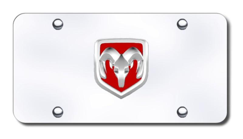 Chrysler ram oem logo red/chrome on chrome license plate made in usa genuine