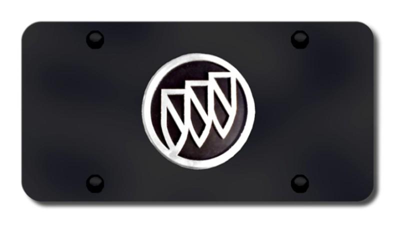 Gm buick chrome/black logo on black license plate made in usa genuine
