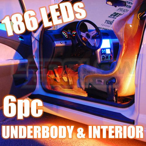 6pc orange led underglow underbody neon glow lights kit