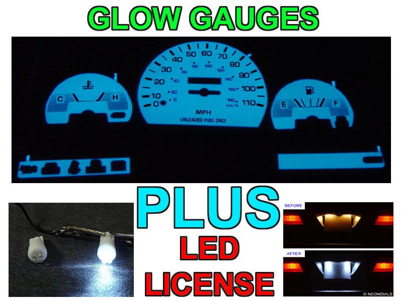 1991-1995 toyota pickup truck 2wd no tach glow gauge faces + led license bulbs