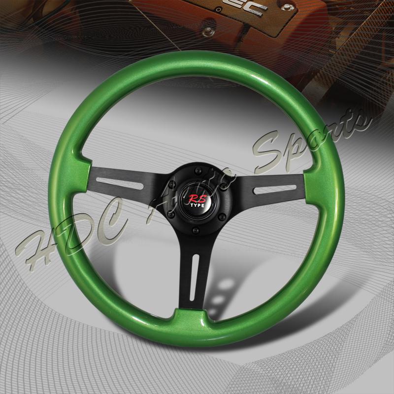 Universal 345mm 6 hole bolt lug green wood grain style deep dish steering wheel