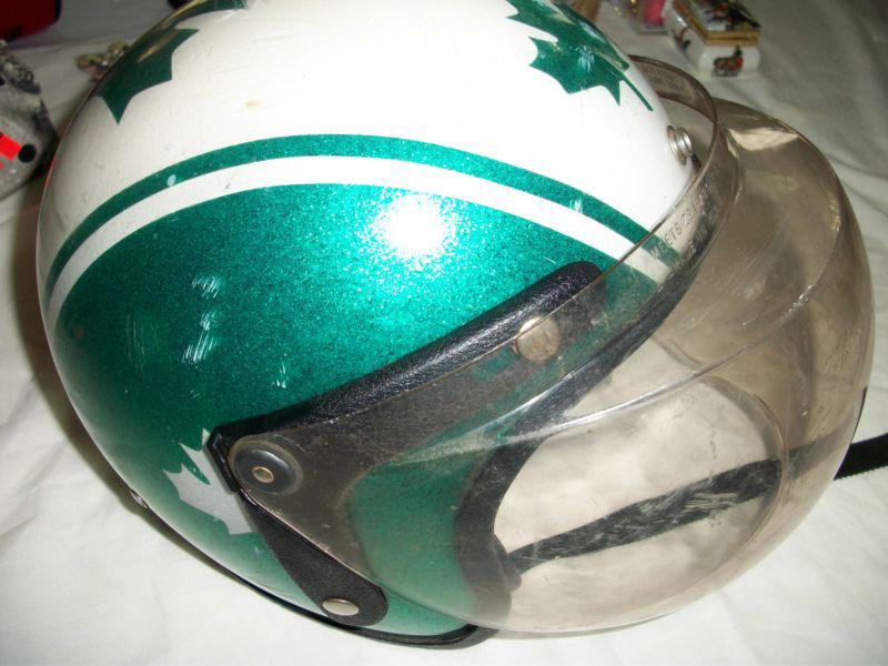 Snowmobile helmet size large green metalic and white leaf and shield lsi4150 usa