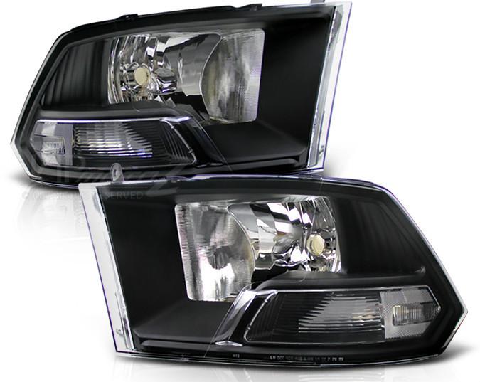 2009-2013 dodge ram 1500 2500 3500 black headlights headlamps w/ clear reflector