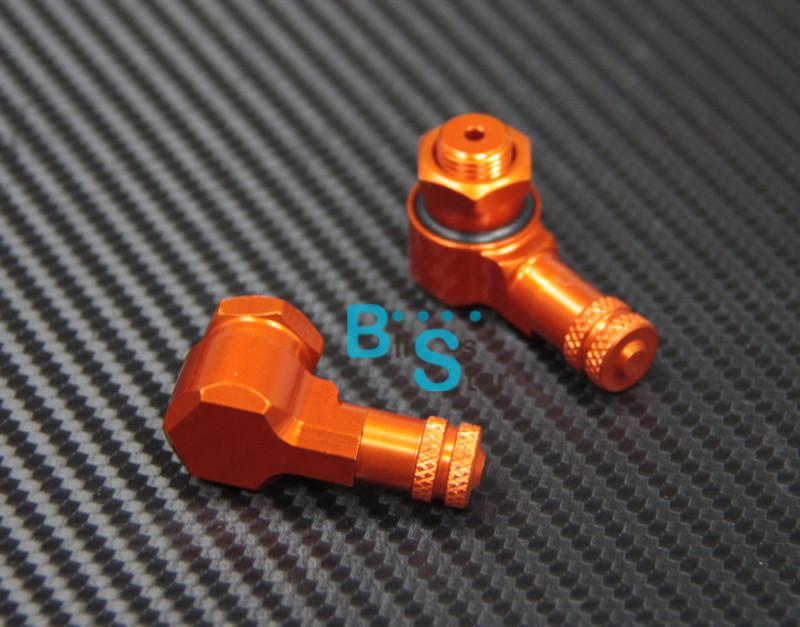 2pcs orange racing moto cnc aluminum wheels valve stems caps 90 degrees 11.3mm