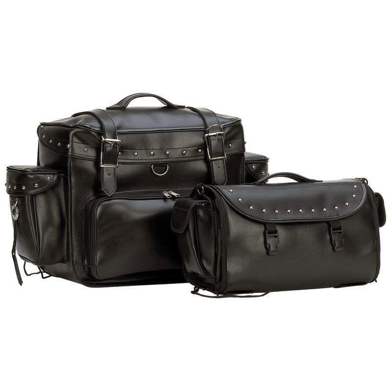 2pc heavy-duty waterproof black pvc motorcycle tour bag set luggage trunk barrel