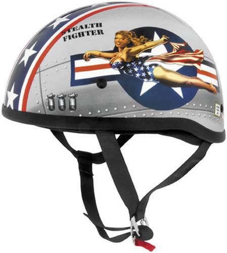 Skid lid original half-helmet w/lethal threat design,bomber pin up/silver,med/md