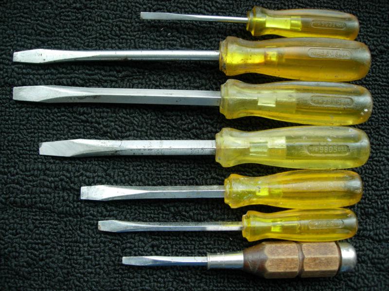 7 ~vintage~ proto flat tip screwdrivers
