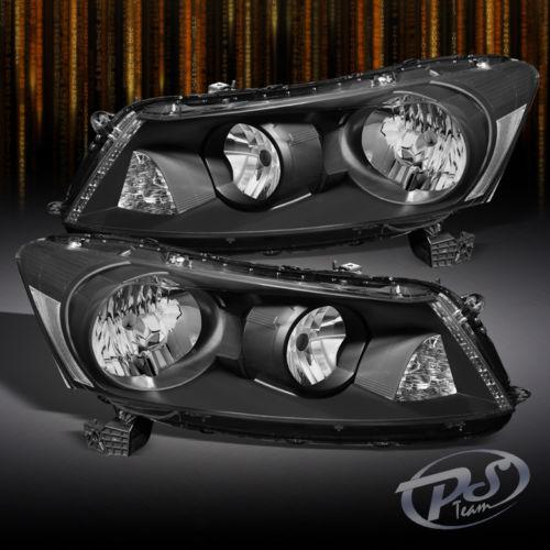 Black 08-12 honda accord 4dr crystal headlights lamps left+right replacement