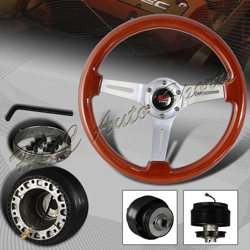 345mm 6 hole classic wood grain deep dish steering wheel +84-04 ford mustang hub