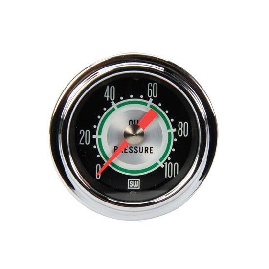 New stewart warner 2-1/16" green line mechanical oil pressure gauge, 0-100 psi