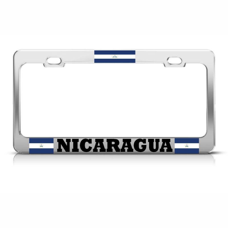 Nicaragua flag metal chrome license plate frame nicaraguan pride suv auto tag