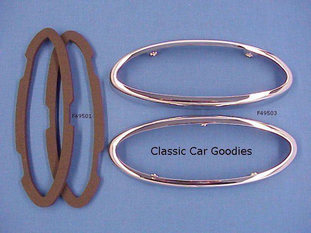 1949-1950 ford tail light bezels & gaskets show chrome!