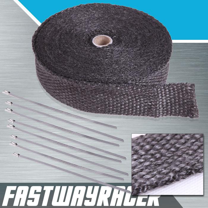 Universal 2'' x 600'' 50 feet black heat wrap with stainless steel zip tie fiber
