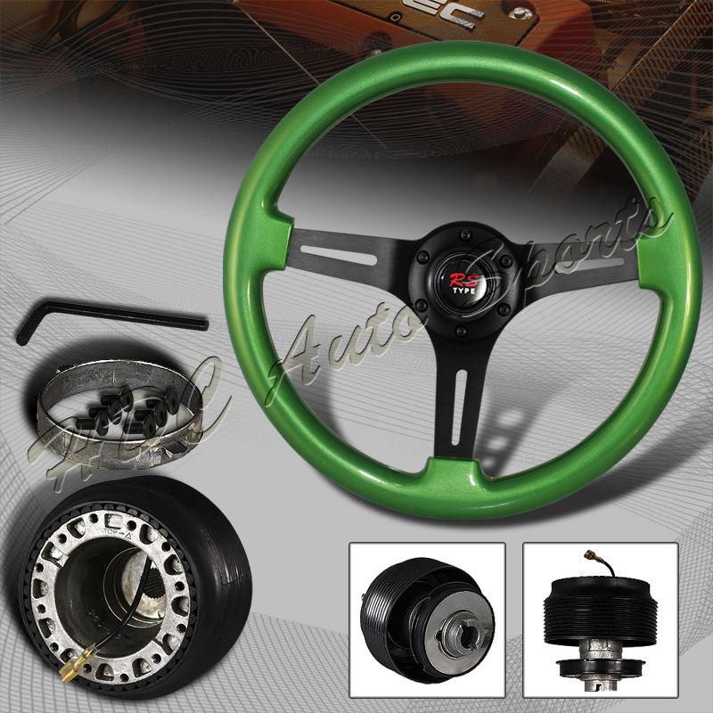345mm 6 hole bolt green wood grain deep dish steering wheel + mazda hub adapter