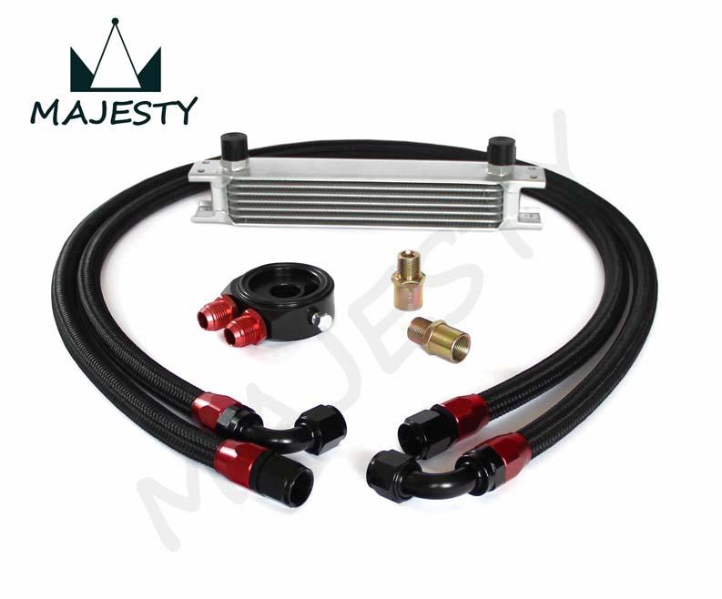 7 row an-10an universal engine transmission oil cooler silver+ filter kit black