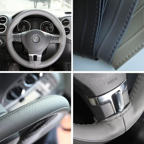 47008 14-15" chevrolet leather wrap steering wheel cover gray grey 38cm suv car