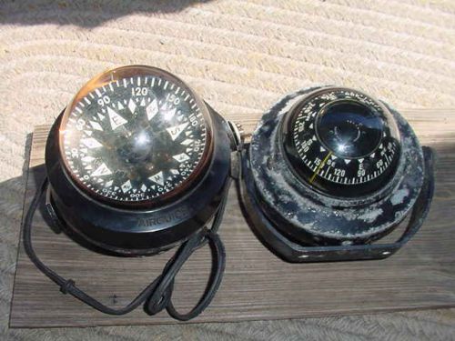 Used airguide &amp; aqua meter boat dashboard compass parts decro man cave repurpose