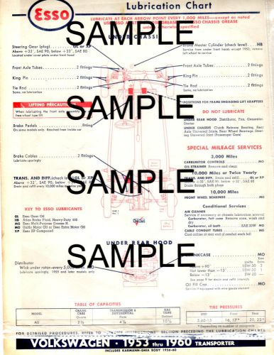 1953 1954 1955 1956 1957 - 1959 volkswagen beetle &amp; tranporter lube charts d cc2
