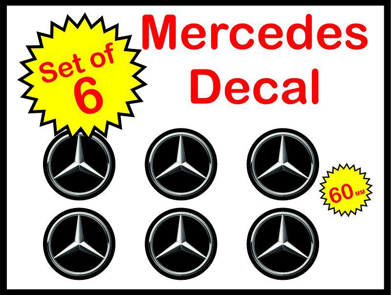 6 pc black 60mm mercedes bens wheel hub rim center cap vinyl decal sticker
