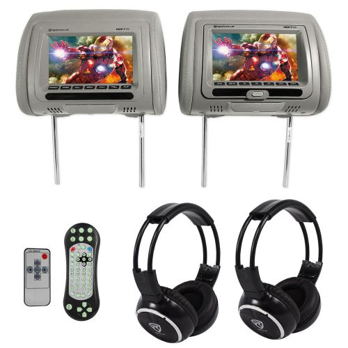 Rockville rdp711-gr 7” grey car headrest monitors w/dvd//hdmi/games+headphones