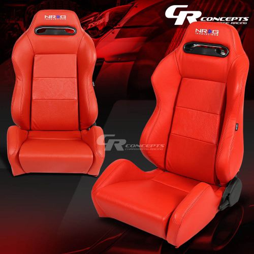 Nrg red 100% real leather sports racing seats+mounting slider rails left+right