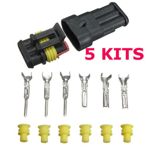 5 set 3 pin way sealed waterproof electrical wire car auto connector plug