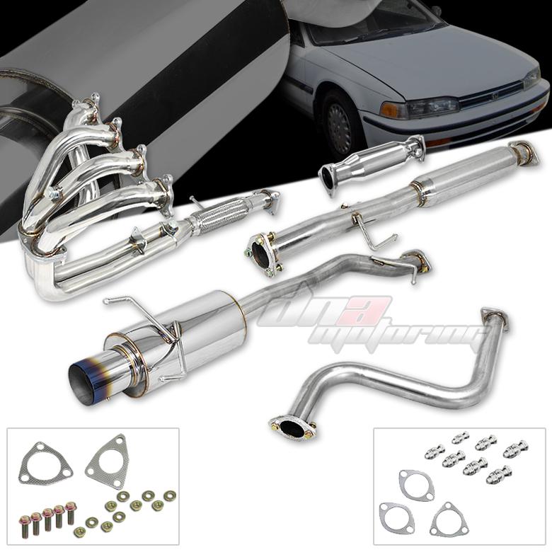 90-93 accord 4" burnt tip catback cat back muffler+piping+header exhaust system