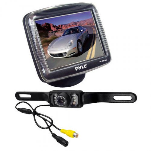 Pyle plcm36 3.5&#039; lcd rear-view night vision backup camera w/ license plate mount