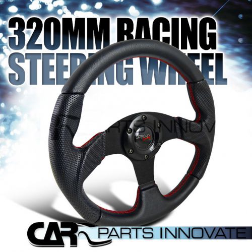 320mm jdm racing sport aluminum steering wheel w/black pvc leather+red stitching