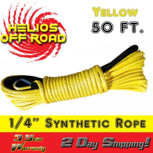 1/4&#034; x 50&#039; yellow synthetic winch line cable rope 7000+ lb with sheath (atv utv)