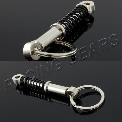 Jdm mini black coil over spring silver shock style key chain ring fob keychain
