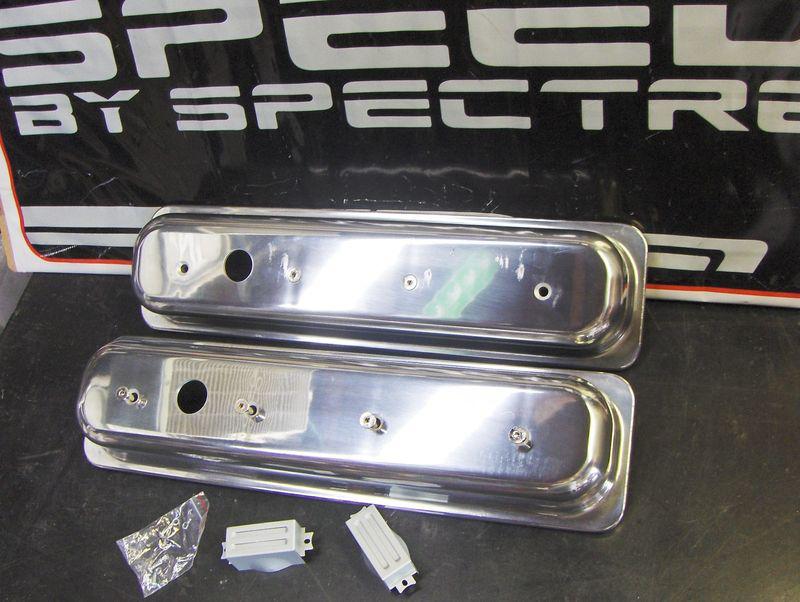 Polished aluminum valve covers chevy<> sbc<>5.0l-5.7l, center bolt style, new!!