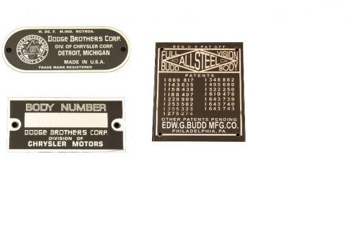28,29,30,31,32,33,34,35,36,37 full set of dodge brothers id plates - in black -