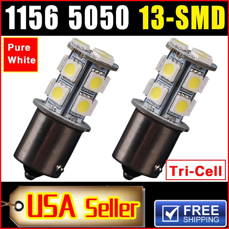 2 x white 1156 ba15s 13-smd 5050 led light bulbs turn signal backup reverse 7506