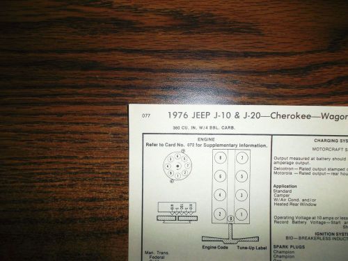 1976 jeep eight series j-10 j-20 cherokee wagoneer 360 ci v8 4bbl tune up chart