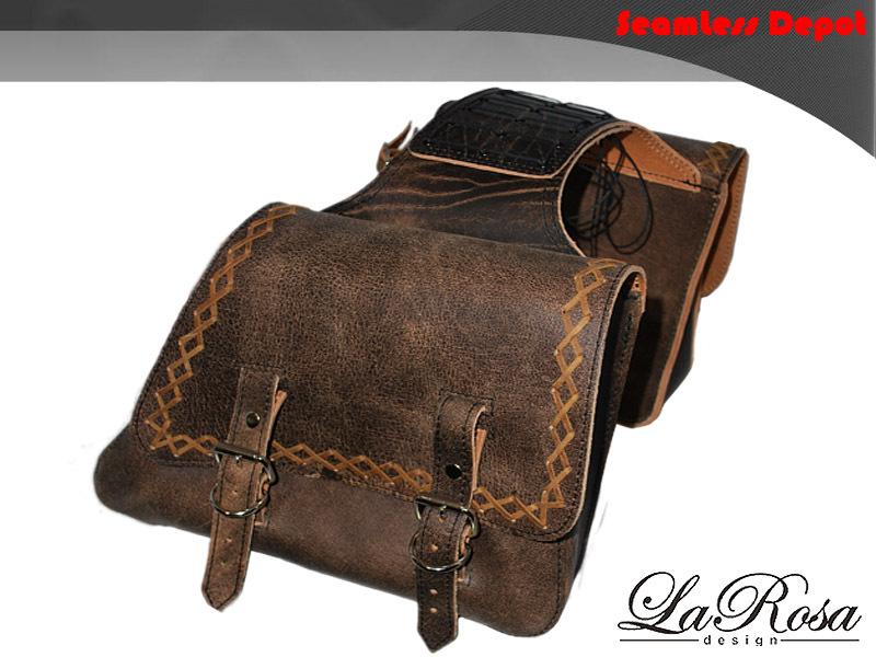 Larosa rustic brown leather harley sportster universal throw over saddlebag set