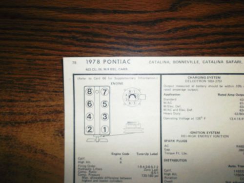 1978 pontiac &amp; firebird eight series models code-k 403 ci v8 4bbl tune up chart