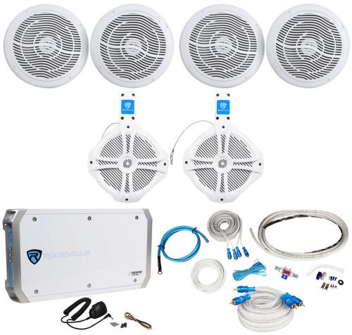 (2) rockville rmc80w 8&#034; marine boat speakers+(2) 8&#034; wakeboards+4-ch amp+wire kit