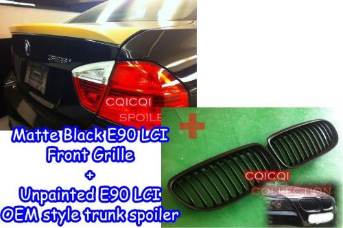 Unpainted bmw 09~11 e90 lci 3-series sedan front grille +oem type trunk spoiler◎