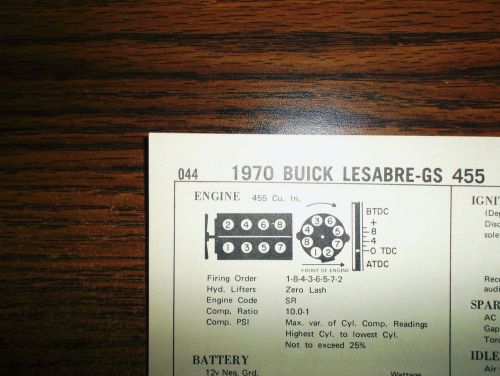 1970 buick eight series lesabre &amp; gs models 350hp 455 ci v8 4bbl tune up chart