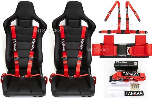 2 x tanaka universal red 4 point ez release buckle racing seat belt harness new