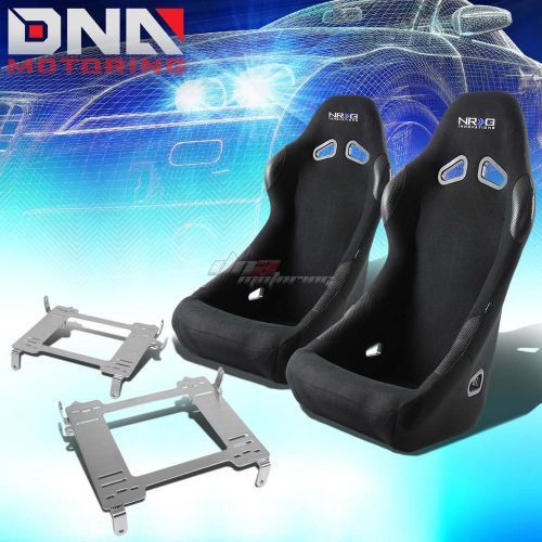 Nrg black cloth bucket racing seat+full stainless bracket for civic fg2 fa1 fd2