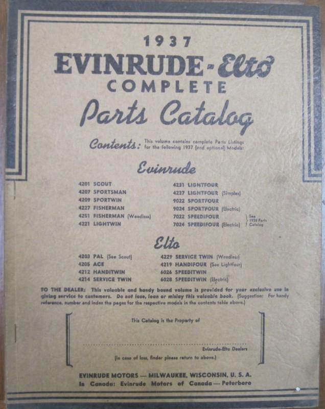 1937 evinrude – elto complete outboard motor parts catalog original
