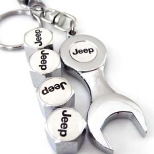 Tire valve caps with mini wrench & keychain for jeep (4-piece pack)