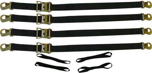 8 pack-2" snap hook ratchet tie down strap kit + motorcycle-atv-utv loops