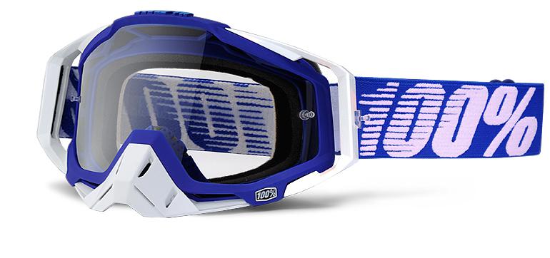 100% motocross goggles racecraft blue / white - clear lens