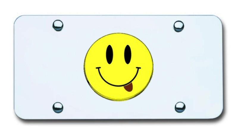 Smiley logo with tongue chrome on chrome license plate made in usa genuine