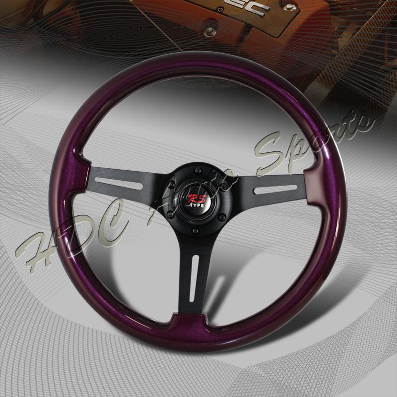 Universal 345mm 6 hole bolt lug purple wood grain style deep dish steering wheel